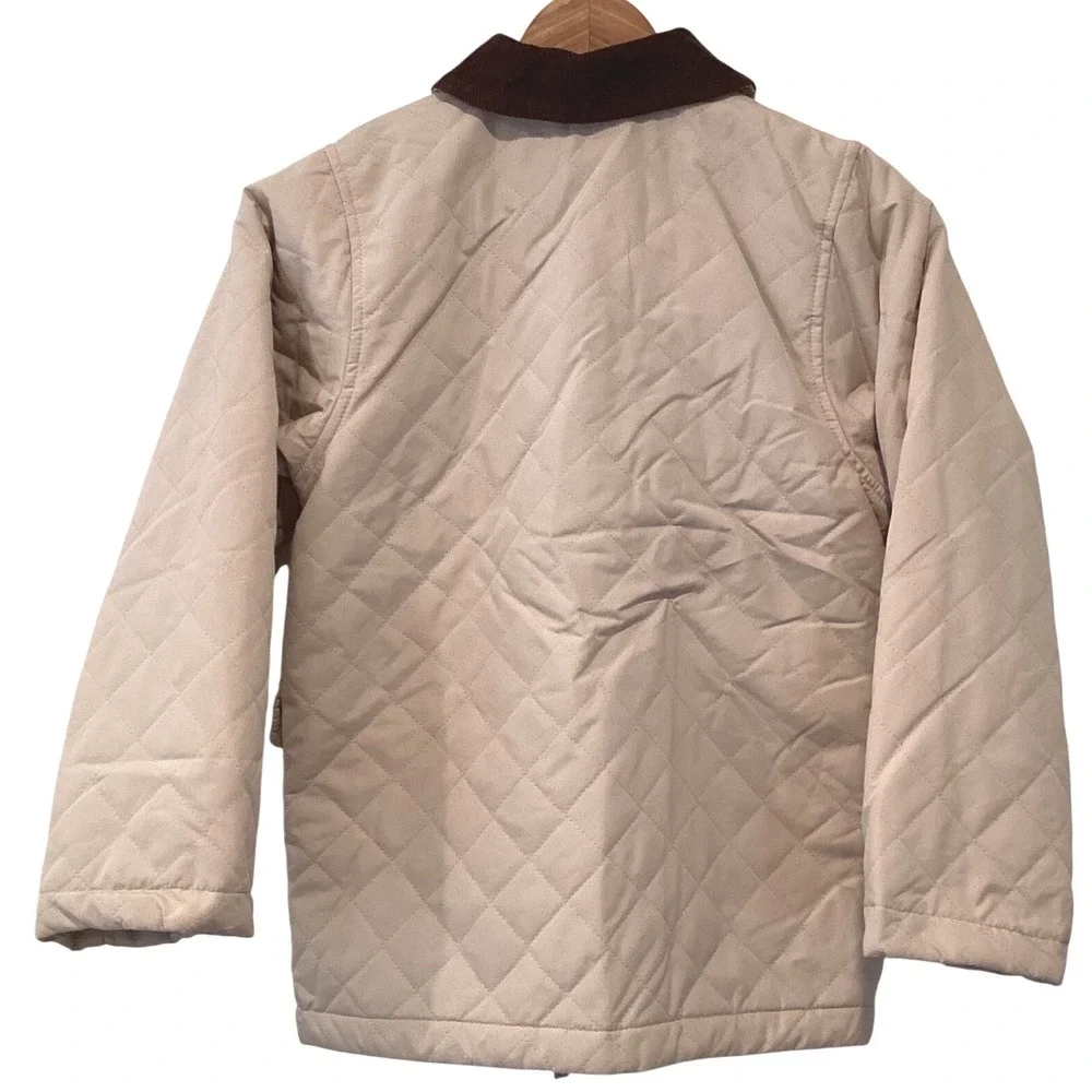 OshKosh Kids Tan Quilted Barn Jacket Corduroy Collar Fleece Lined - Size 8
